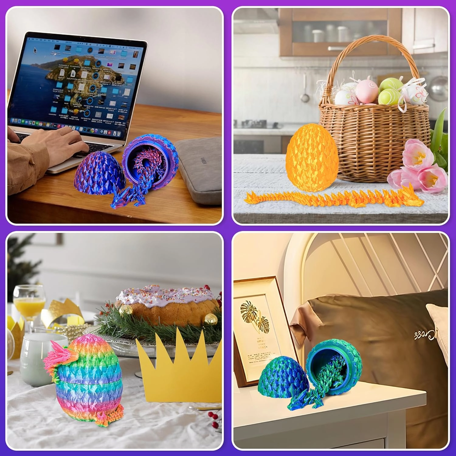 3D Printed Articulated Dragon Egg – Easter Basket Stuffers, Fidget Toy Gift for Kids & Adults(4Pcs)
