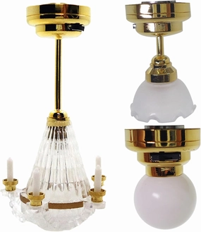 3PCS Dollhouse Lights 1/12 Scale Retro Doll House Lights Set with Round Ceiling Light, Flower Ceiling Light and Candle Easy Setup Dollhouse Lighting for Decor