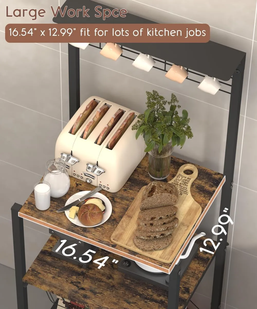4 Tier Coffee Bar Station, Corner Bakers Rack with 5 Hooks & Wire Basket, Coffee Maker Stand For Small Space, Kitchen Storage Shelf For Entryway, Living Room, Café, Black, 16.5"x13"x47.8"