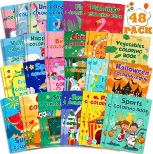 48 Pack Mini Coloring Books for Kids Ages 2-8, Bulk Coloring Books for Classroom & Parties, Includes Summer, Christmas, Toy, Car Themes