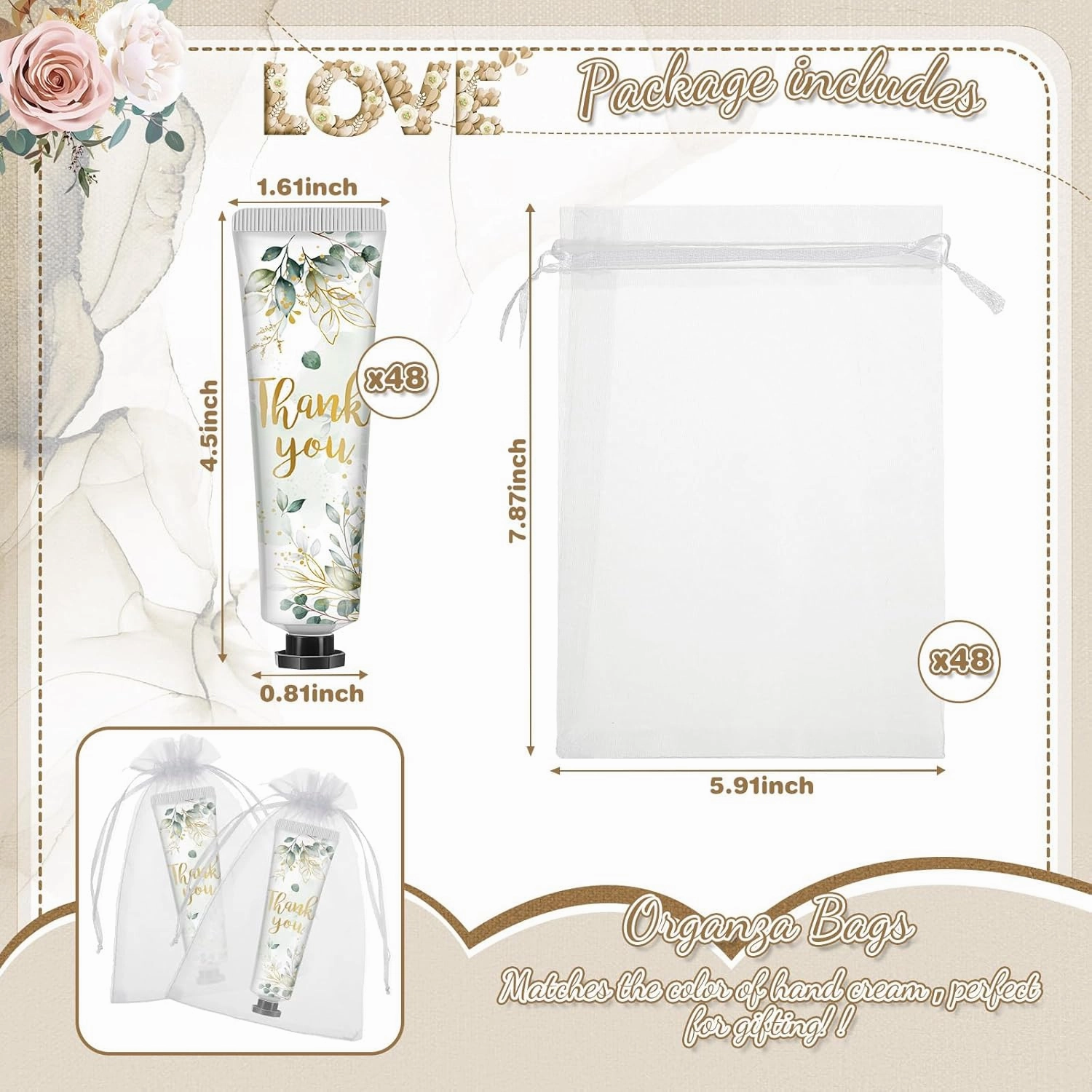 48 Sets Baby Shower Hand Cream Bulk Thank You Baby Shower Favors Bridal Thank You Hand Cream for Guests Travel Size Lotion with Organza Bags
