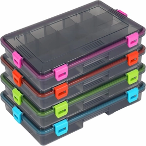 4 Pack Fishing Tackle Box Organizer Waterproof Tackle Tray with Removable Dividers Plastic Lure Storage Box (Orange, Green, Blue, Pink)