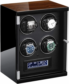 4 Watch Winder for Automatic Watches with Quite Motor-Unique 5 Rotation Modes Led Lighting and Touch Screen with Remote Control Anti-Magnetic Design,Black