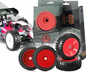 4PCS 1/8 RC Buggy Off-Road Tires Arrowhead Tread Pattern 17mm Hex Hub Wheel Rims & Rubber Tires Set 118mm OD Fit for 1/8 Off Road Car Buggy Arrma Python HSP Redcat Kyosho
