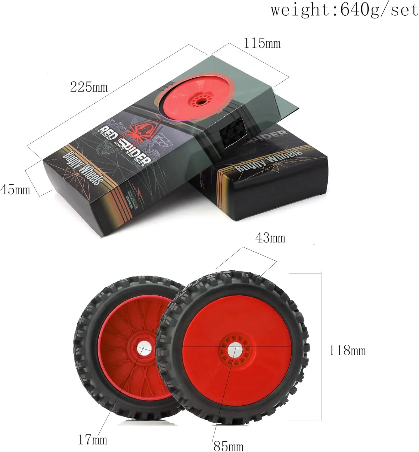 4PCS 1/8 RC Buggy Off-Road Tires Arrowhead Tread Pattern 17mm Hex Hub Wheel Rims & Rubber Tires Set 118mm OD Fit for 1/8 Off Road Car Buggy Arrma Python HSP Redcat Kyosho