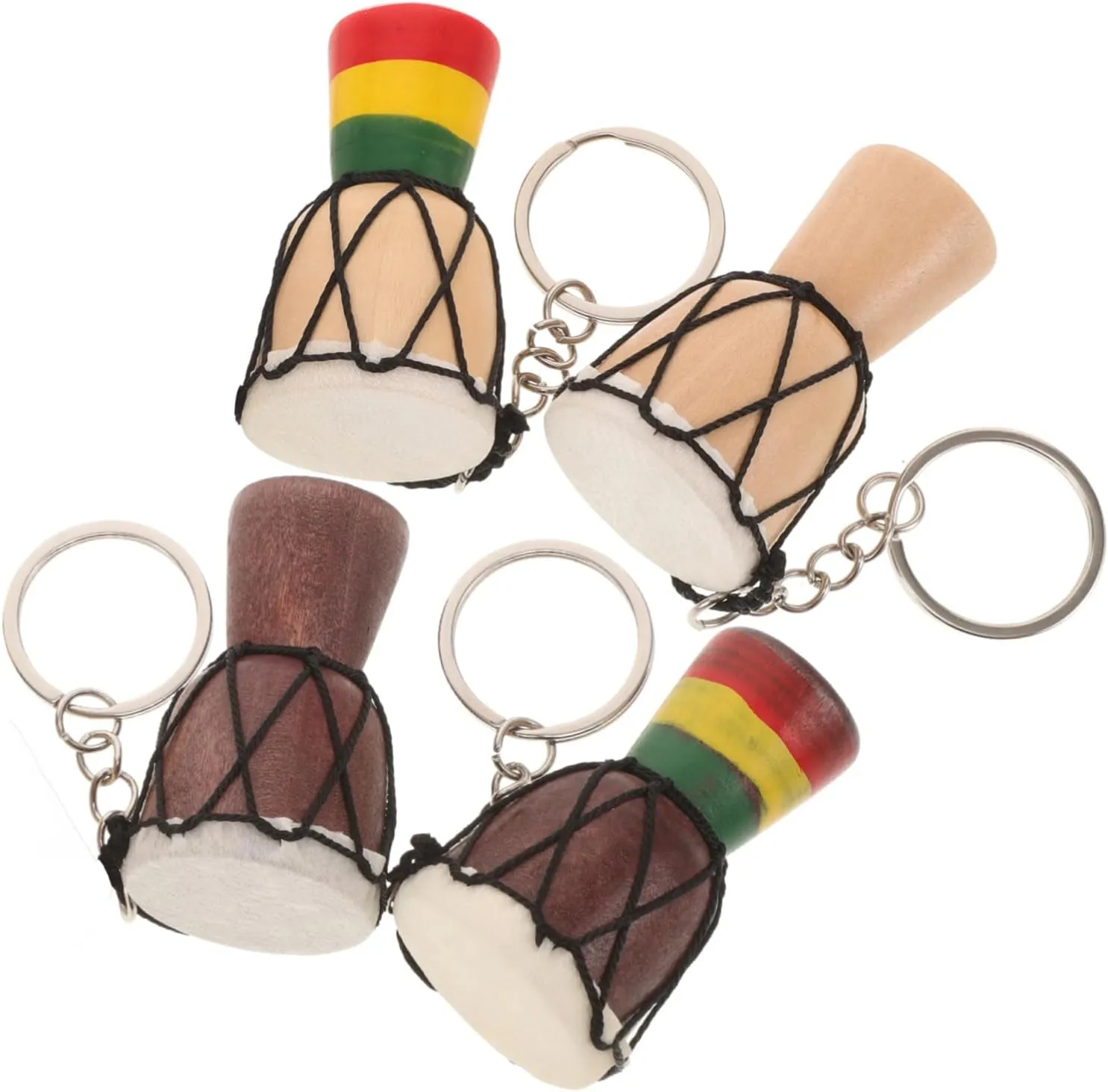 4pcs African Drum Motif Keychains for Adults Goblet Drum Keyring Handbag Ornaments Musical Instrument Key Chains Adults Keychain