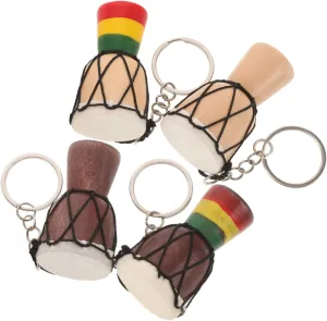 4pcs African Drum Motif Keychains for Adults Goblet Drum Keyring Handbag Ornaments Musical Instrument Key Chains Adults Keychain
