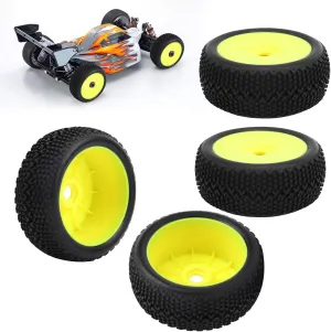 4Pcs RC Car Tires, 112mm/4.41in Diameter 46mm/1.81in Width 17mm/0.67in Hex Connector Yellow Wheel Frame Rubber Tires Tyres for 1/8 RC Car