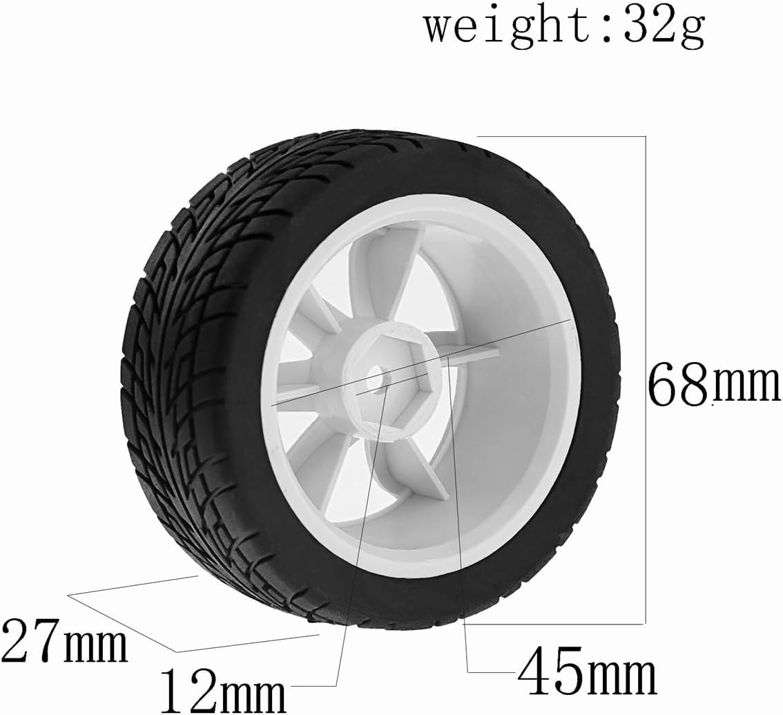 4PCS 1/10 RC Rubber On-Road Tires(6-Spokes) 12mm Hex Plastic Wheel Hub 67mm Wheel Tires Set for 1/10 Traxxas HSP 94122 Kyosho Tamiya FW06 TT02 HPI