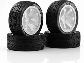 4PCS 1/10 RC Rubber On-Road Tires(6-Spokes) 12mm Hex Plastic Wheel Hub 67mm Wheel Tires Set for 1/10 Traxxas HSP 94122 Kyosho Tamiya FW06 TT02 HPI