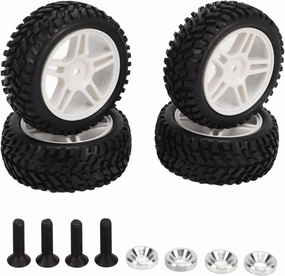 4Pcs 1/16 Scale White RC Car Tires for Remote Control Car AXI31594W, Stable Driving, Strong Cushioning, Excellent Grip, Made of Durably Rubber and Plastic