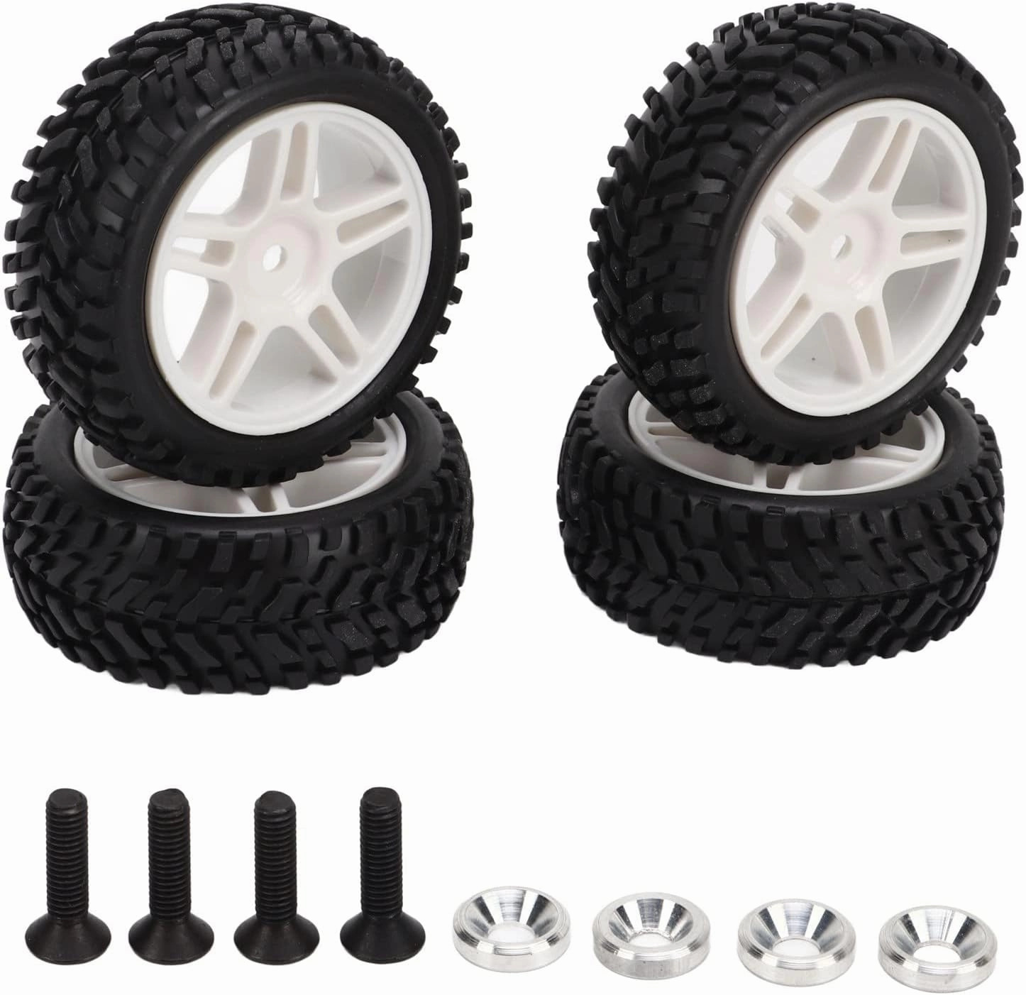 4Pcs 1/16 Scale White RC Car Tires for Remote Control Car AXI31594W, Stable Driving, Strong Cushioning, Excellent Grip, Made of Durably Rubber and Plastic