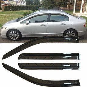 4pcs Original Shatterproof Outside Mount Style Sun Rain Guards Side Window Wind Deflectors Dark Smoke Nice Looking Vent Window Visors Compatible with 2006-2011 Civic 4-Door Sedan 94944