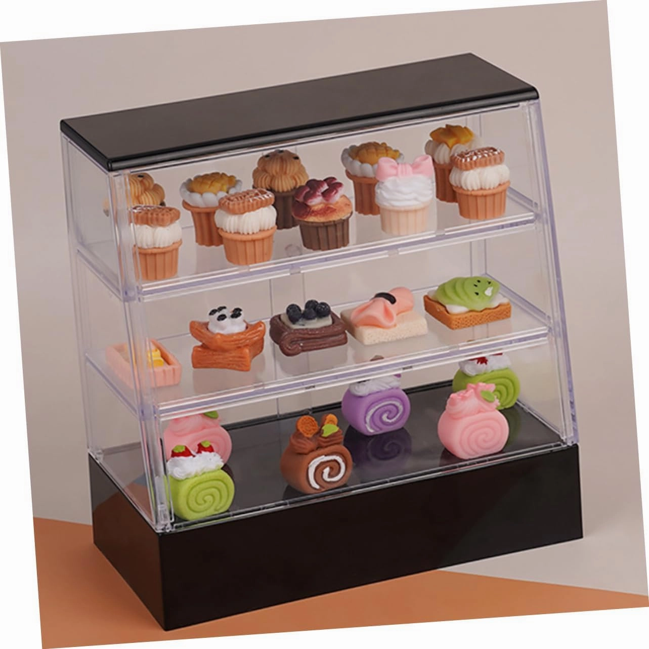 4sets Miniature Cake Display Cabinet Model for Dollhouse Kitchen Scenes Decor and Dollhouse Cupboard for Showcasing Miniature Items and Enhancing Play Fun 2pcs*4