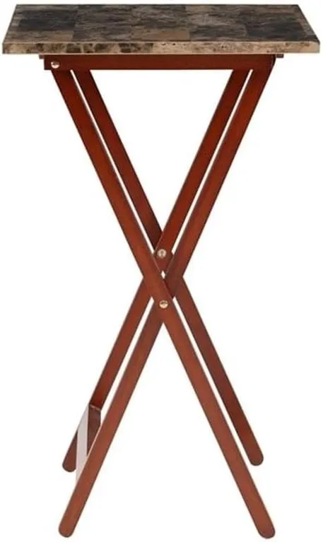 5 Piece Set Faux Marble TV Tray Table Stand in Brown, 4 Tray Tables & 1 Stand