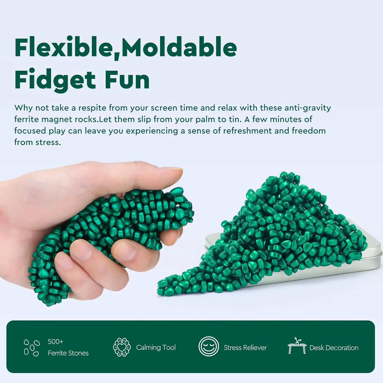 500  Original Ferrite Putty Green, Fidget Toy Ferrite Stones for Stress Relief, Sensory Toy for Adults & Teens 14 , Holiday Stocking Stuffer, Ferrite Rocks Fidget Present for Office