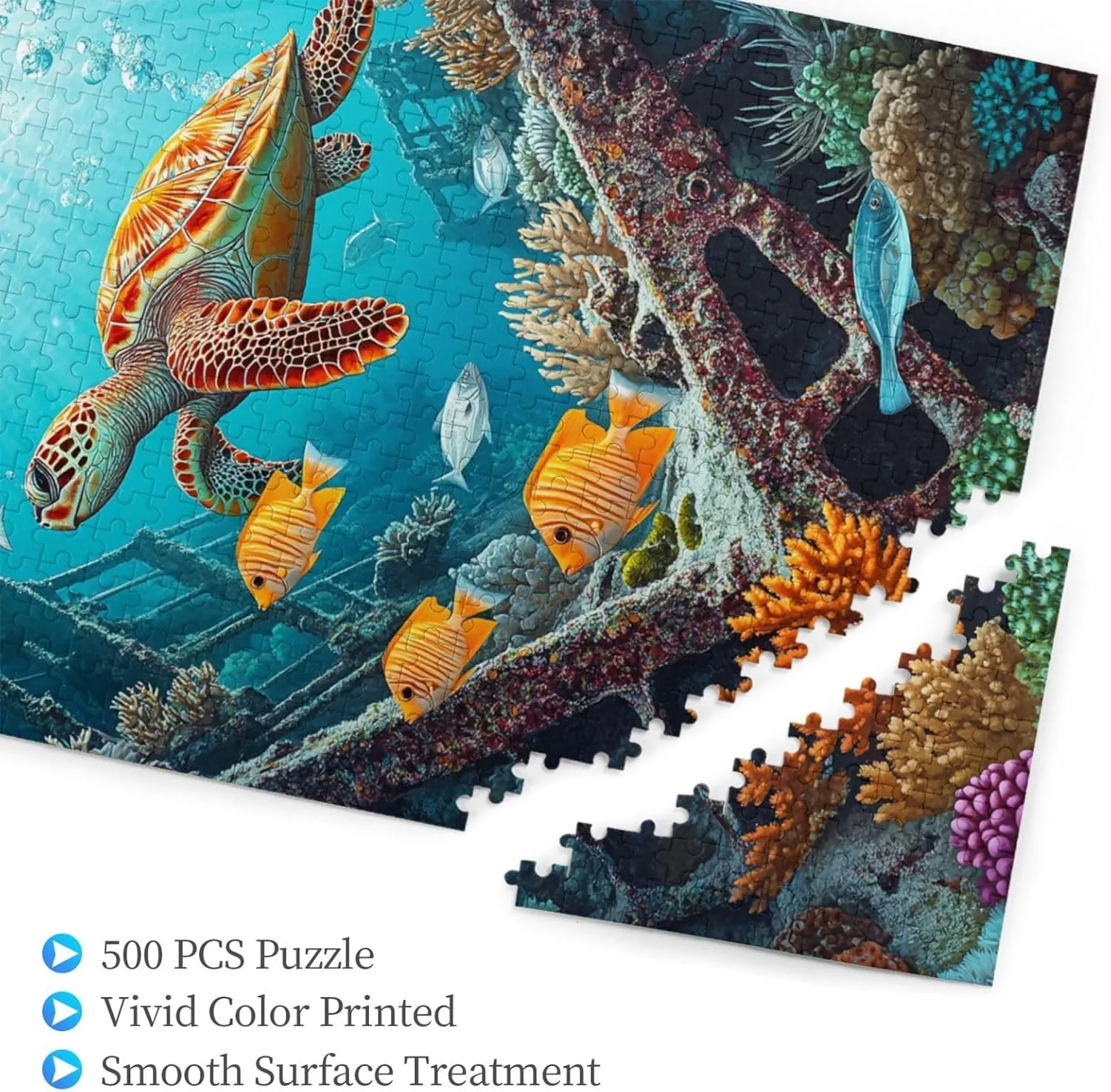 500 Pcs Adult Wood Puzzle,Sea Turtles in Aquatic Wonder, Bright Fish,Let Your Imagination Run Wild，Creative Play，Exercise Hands-On Skills，Holiday Party Gifts Artwork Wall Home Decor