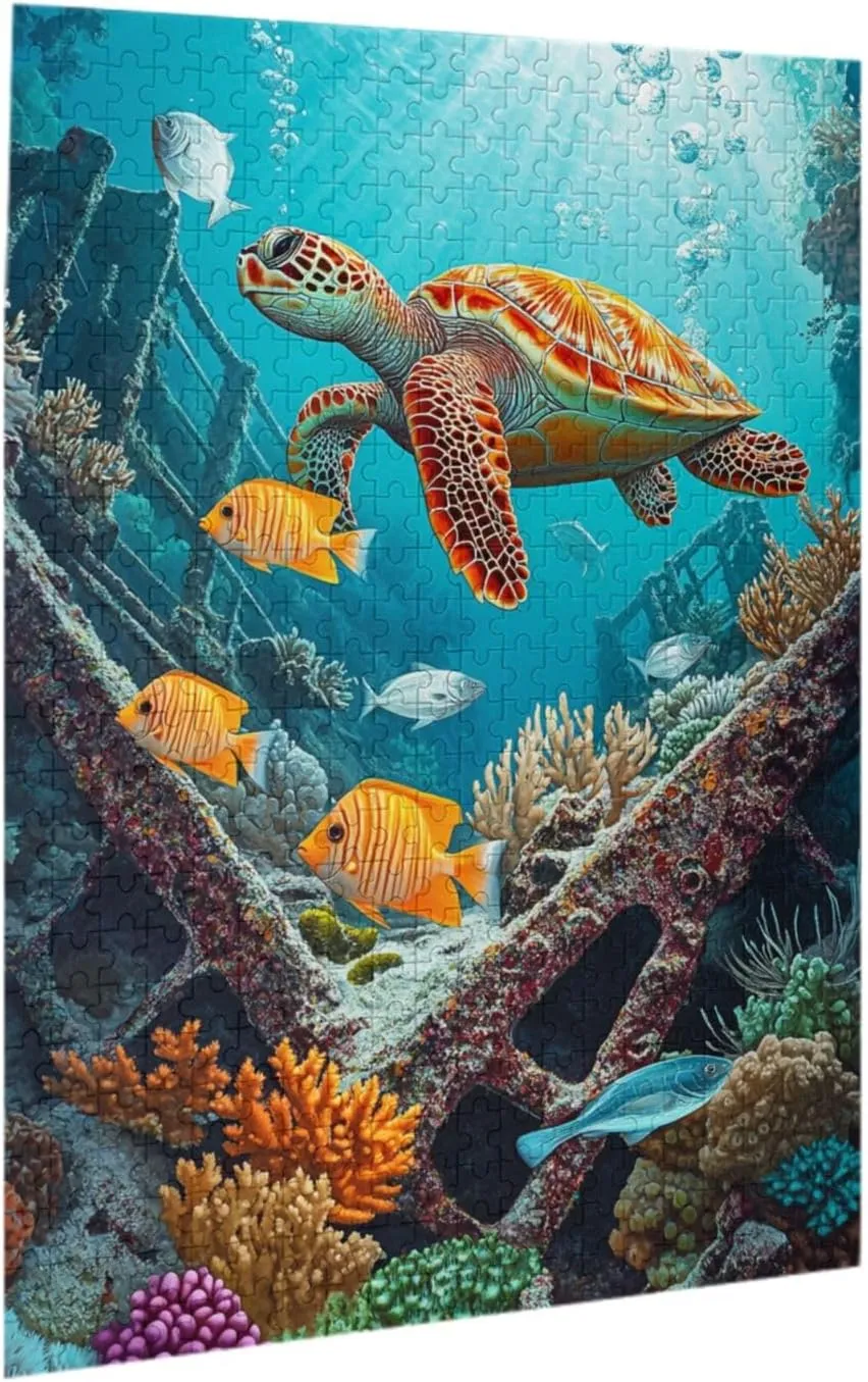 500 Pcs Adult Wood Puzzle,Sea Turtles in Aquatic Wonder, Bright Fish,Let Your Imagination Run Wild，Creative Play，Exercise Hands-On Skills，Holiday Party Gifts Artwork Wall Home Decor