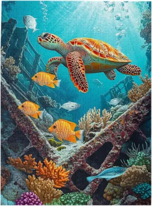 500 Pcs Adult Wood Puzzle,Sea Turtles in Aquatic Wonder, Bright Fish,Let Your Imagination Run Wild，Creative Play，Exercise Hands-On Skills，Holiday Party Gifts Artwork Wall Home Decor
