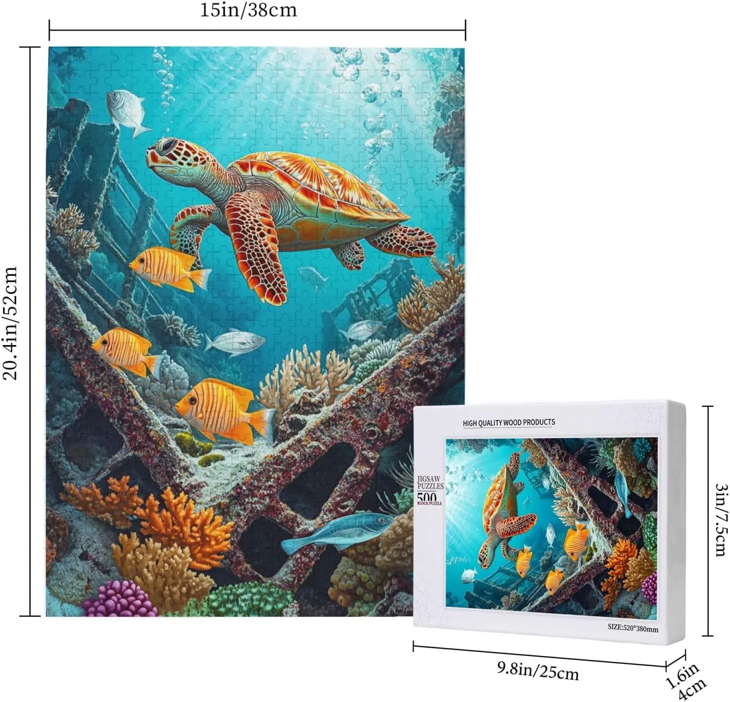 500 Pcs Adult Wood Puzzle,Sea Turtles in Aquatic Wonder, Bright Fish,Let Your Imagination Run Wild，Creative Play，Exercise Hands-On Skills，Holiday Party Gifts Artwork Wall Home Decor