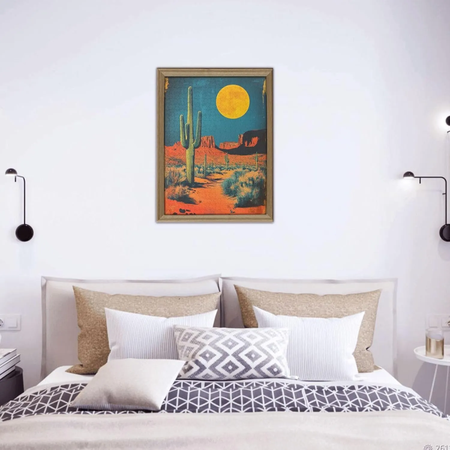 500 Pcs Wooden Jigsaw Puzzle for Adults,Vintage-Style Desert Landscape with Towering Saguaros,Stress Relief Activity,Retro Southwest Artwork,Brain Training Challenge,Eco-Friendly Piece