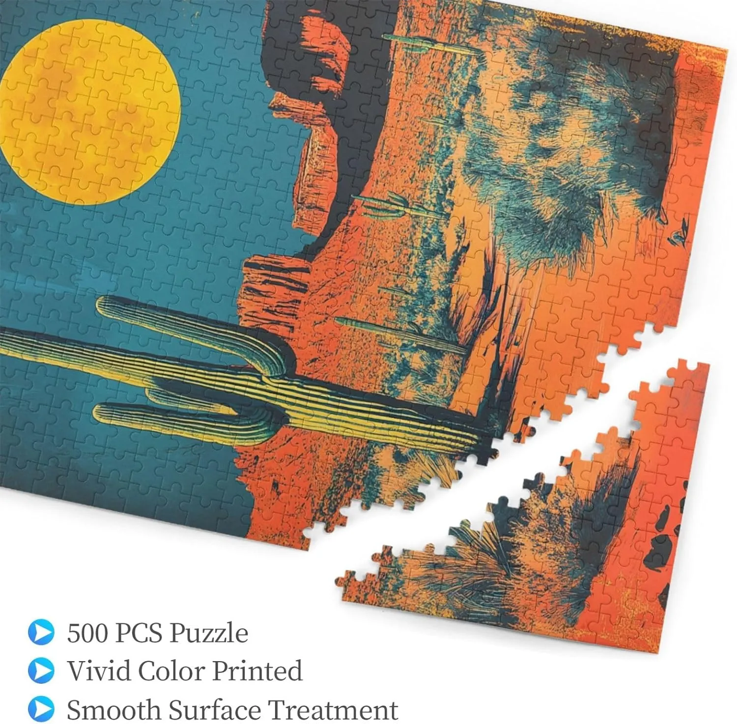 500 Pcs Wooden Jigsaw Puzzle for Adults,Vintage-Style Desert Landscape with Towering Saguaros,Stress Relief Activity,Retro Southwest Artwork,Brain Training Challenge,Eco-Friendly Piece