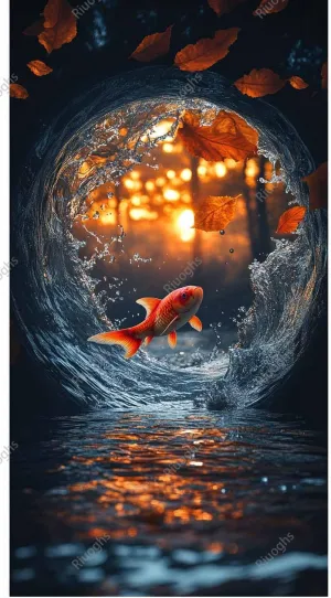 500 Piece Jigsaw Puzzle for Adults Vintage Magical Koi Fish Jumping Water Vortex Autumn Sunset Surreal Fantasy Nature Print Challenging and Fun Puzzle Game Puzzle Family Game Night Gift