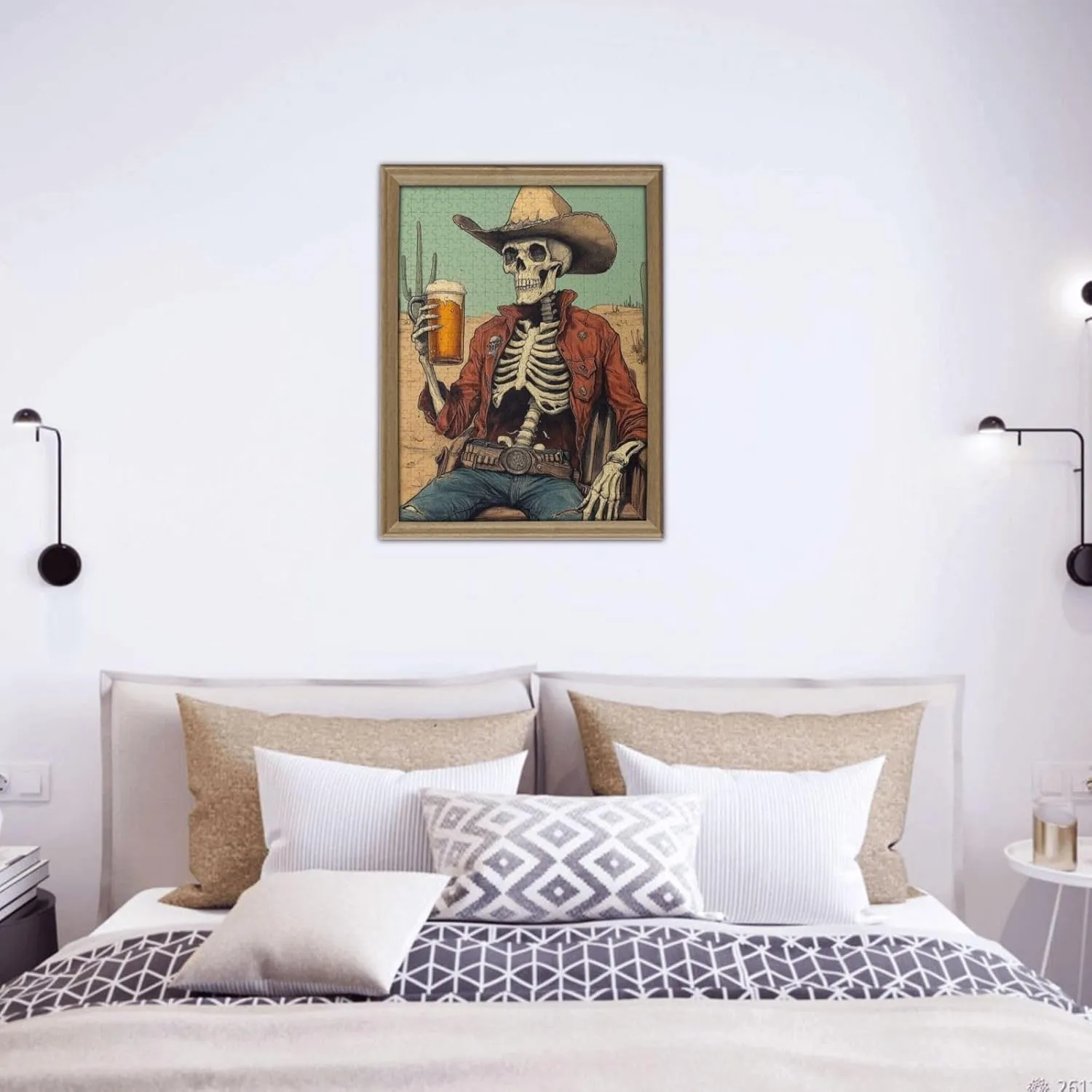 500 Piece Wooden Puzzle for Adults, Thirsty Skeleton Cowboy Beer in Desert,Brain Training Challenge, Stress Relief Activity,Dark Humor Western Artwork,Gifts for Family and Friends