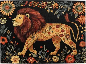 500-piece Wooden Puzzle - Lion in Floral Paradise,Detailed Animal Portrait with Blooms,Relaxing Focus Activity,Premium Precision-Cut Pieces，Enjoy The plzzles Solving Process