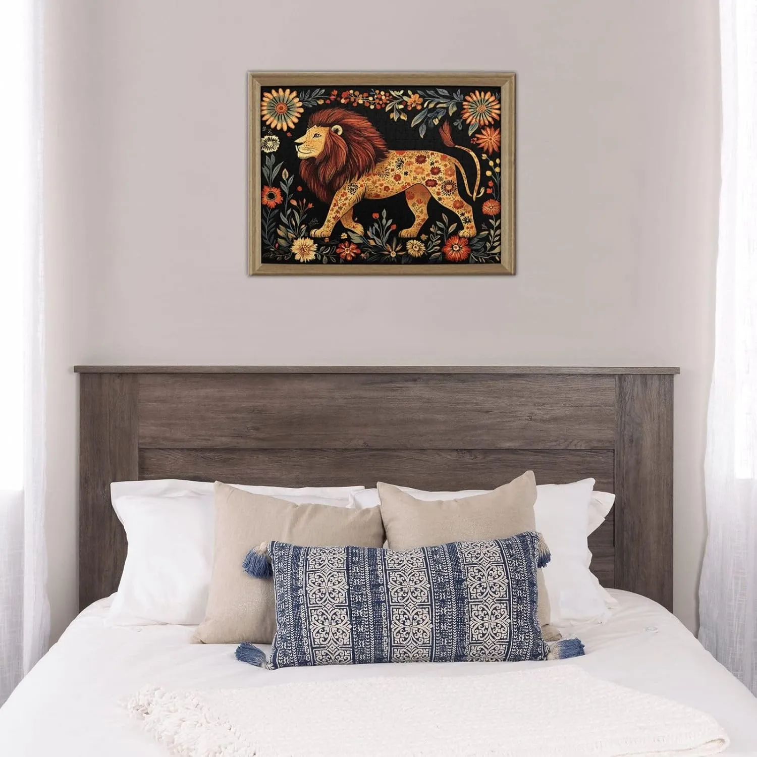 500-piece Wooden Puzzle - Lion in Floral Paradise,Detailed Animal Portrait with Blooms,Relaxing Focus Activity,Premium Precision-Cut Pieces，Enjoy The plzzles Solving Process