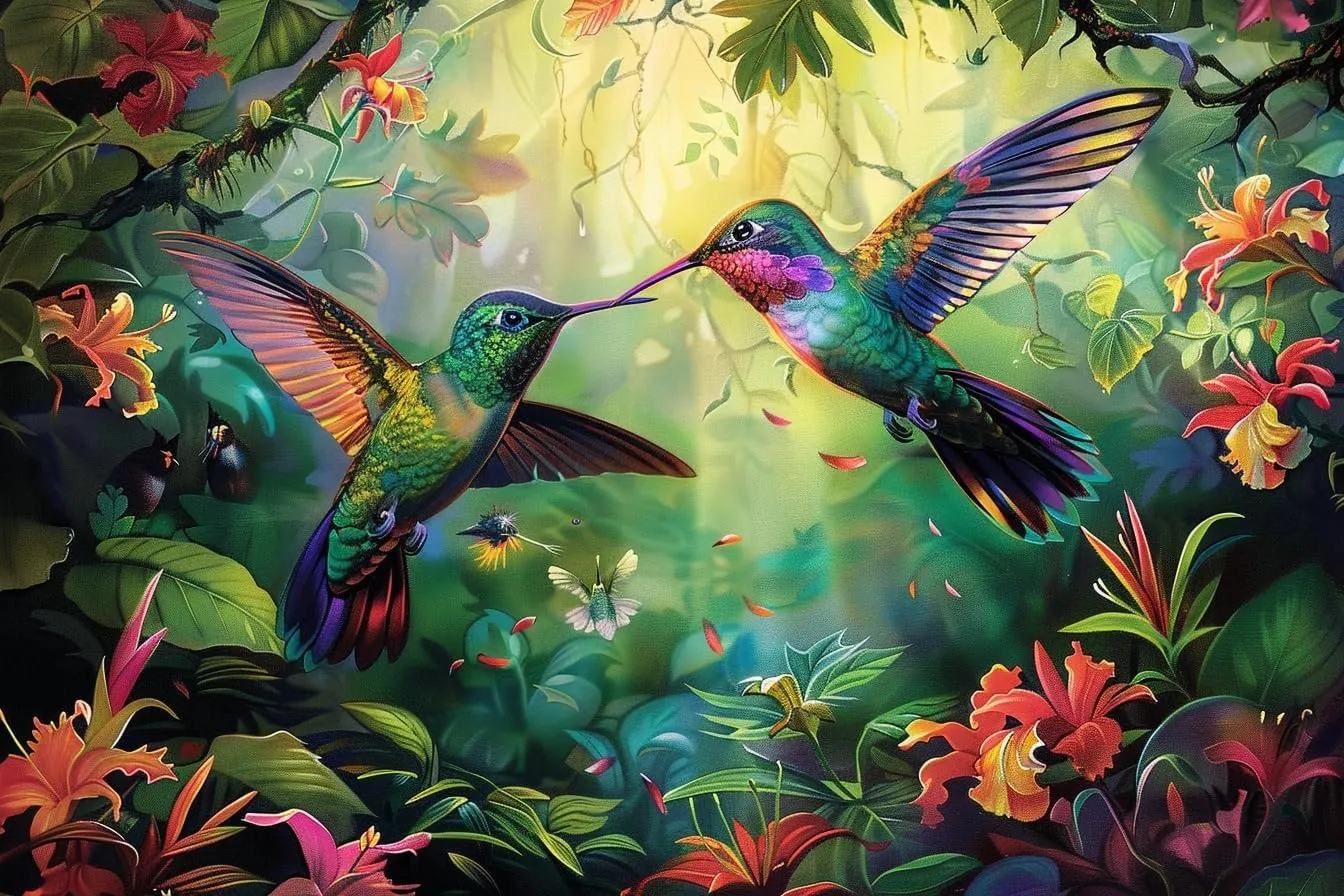 500 Pieces of Adult Puzzle, Hummingbirds in The Forest, Challenging Fun Activities As A Gift for Puzzle Enthusiasts