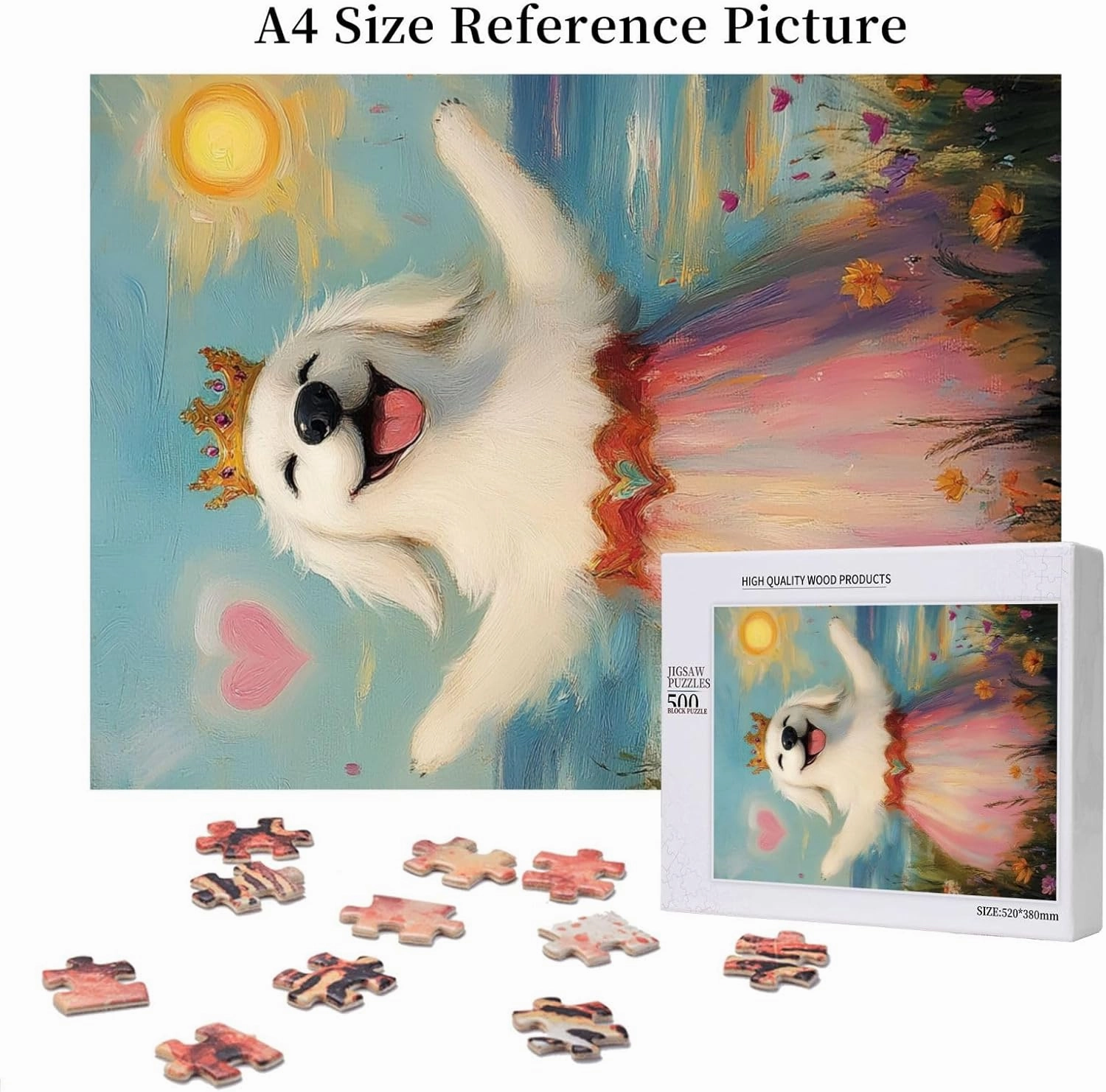 500 pcs of Adult Wooden Jigsaw Puzzle,The Cheerful Little Dog and The Heart on The Sunny Grassland,an Ideal Choice for Exercising brainpower and Hands-on Ability，Thoughts soar
