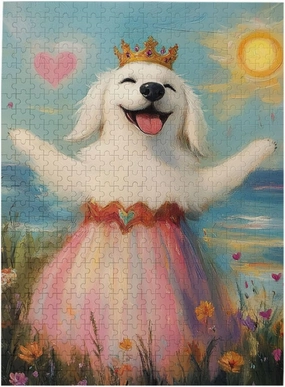 500 pcs of Adult Wooden Jigsaw Puzzle,The Cheerful Little Dog and The Heart on The Sunny Grassland,an Ideal Choice for Exercising brainpower and Hands-on Ability，Thoughts soar