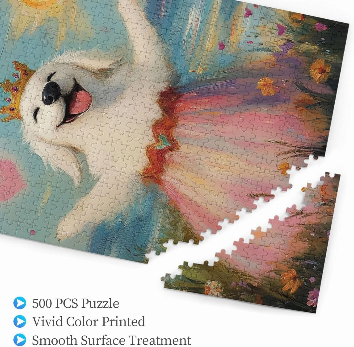 500 pcs of Adult Wooden Jigsaw Puzzle,The Cheerful Little Dog and The Heart on The Sunny Grassland,an Ideal Choice for Exercising brainpower and Hands-on Ability，Thoughts soar