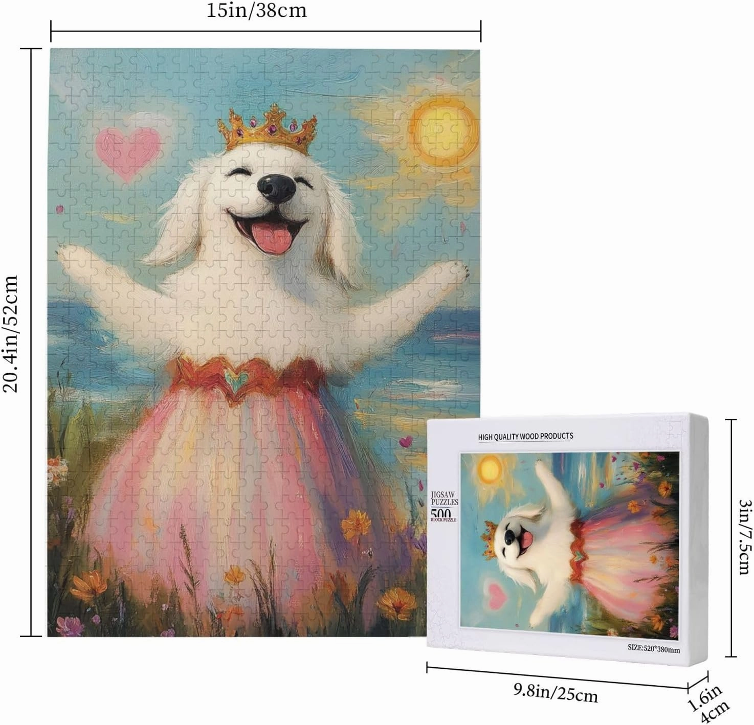 500 pcs of Adult Wooden Jigsaw Puzzle,The Cheerful Little Dog and The Heart on The Sunny Grassland,an Ideal Choice for Exercising brainpower and Hands-on Ability，Thoughts soar