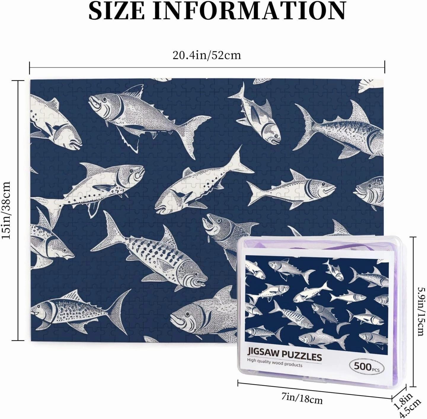 500 Piece Jigsaw Puzzle for Adults Challenging Puzzles for Game Nights Various Sea Fish Pattern Wooden Puzzle Personalized Custom Wood Puzzles for Family Picturepuzzle Finished Size 20.4"x15"