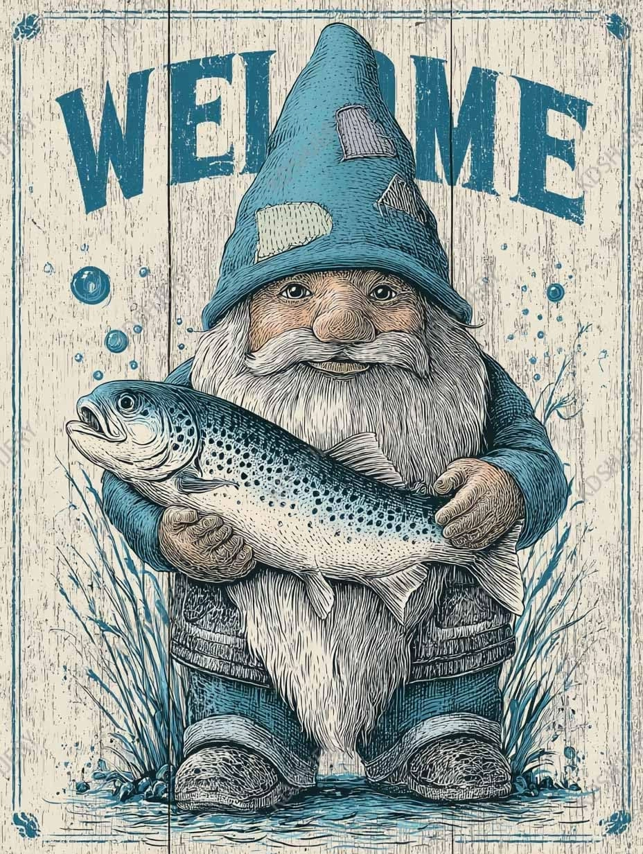 500 Piece Jigsaw Puzzle for Adults Fishing gnome Welcome Sign Challenging and Friendly Puzzle Game for Outdoorsy Home Decor Wall Decor Gift Family Game Night Fun
