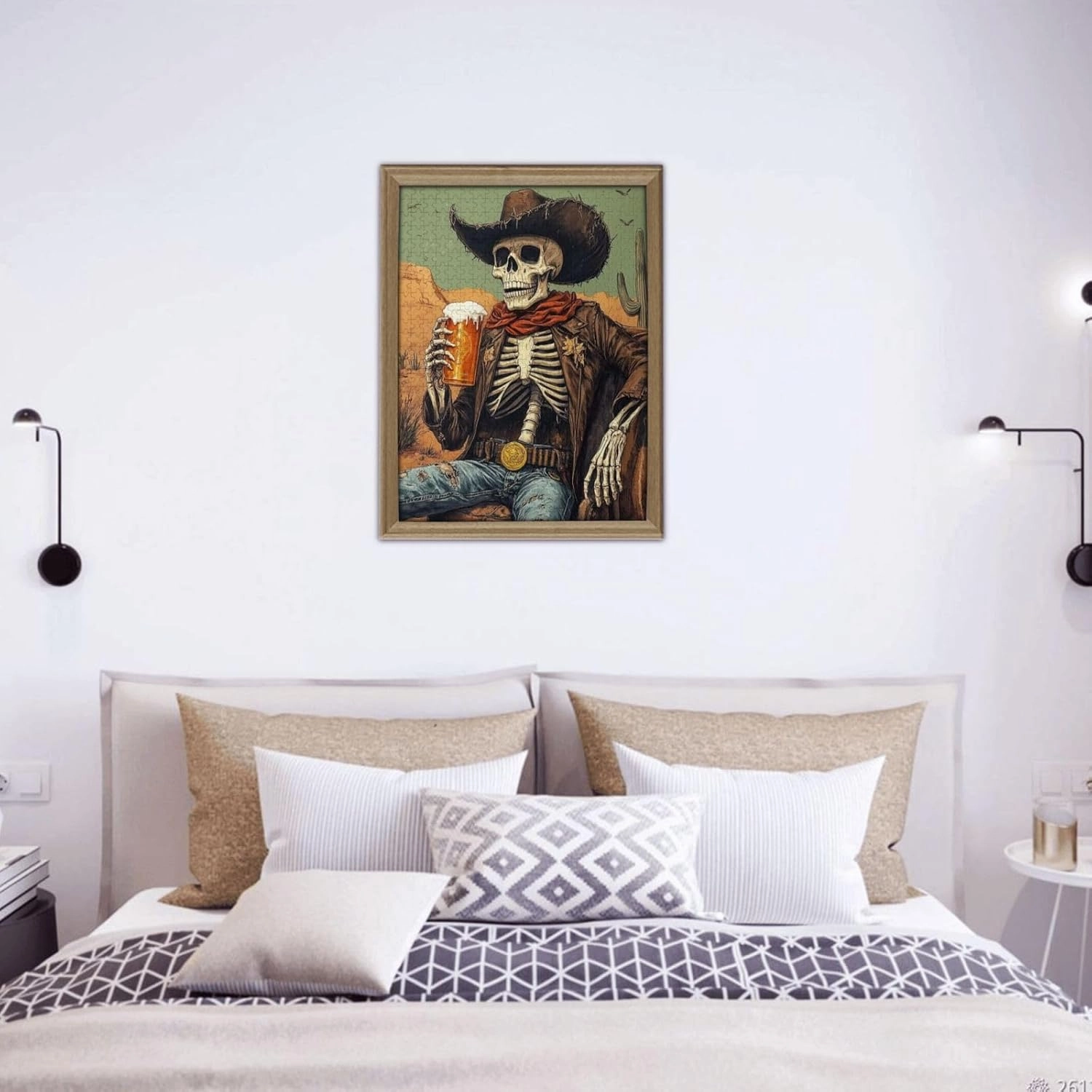 500 Piece Wooden Puzzle for Adults,Thirsty Skeleton Cowboy Beer in Desert,Dark Humor Western Artwork,Brain Training Challenge, Stress Relief Activity,Gifts for Family and Friends