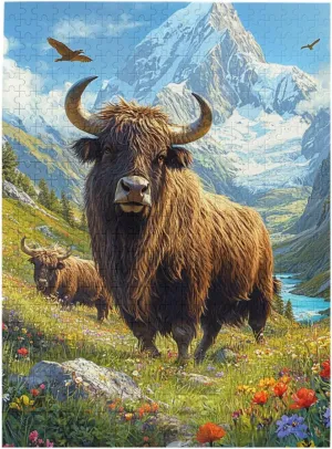 500pcs Wooden Jigsaw Puzzle,Majestic Yak in Grassland,Stunningly Vibrant Colors,Rugged Stress Relief,Premium Cut,Enjoy The Solving Process,Ideal for Relaxation and Family Fun