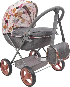 509 Crew: Melange Flora - Deluxe Doll Pram - Matching Shoulder Bag, Toy Accessory for Dolls Up to 18", Foldable Design, Removable Bassinet, Kid Age 3 