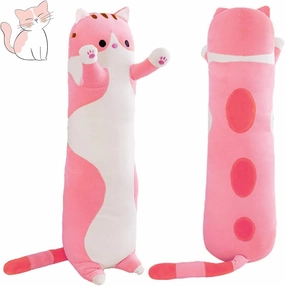59in Plush Cat Soft Kids Plush Toy Pillow Plush Long Cotton Kitten Cuddly Toy Stuffed Animal Toy Gift for Kids Girlfriend(Pink, 150cm/59in)