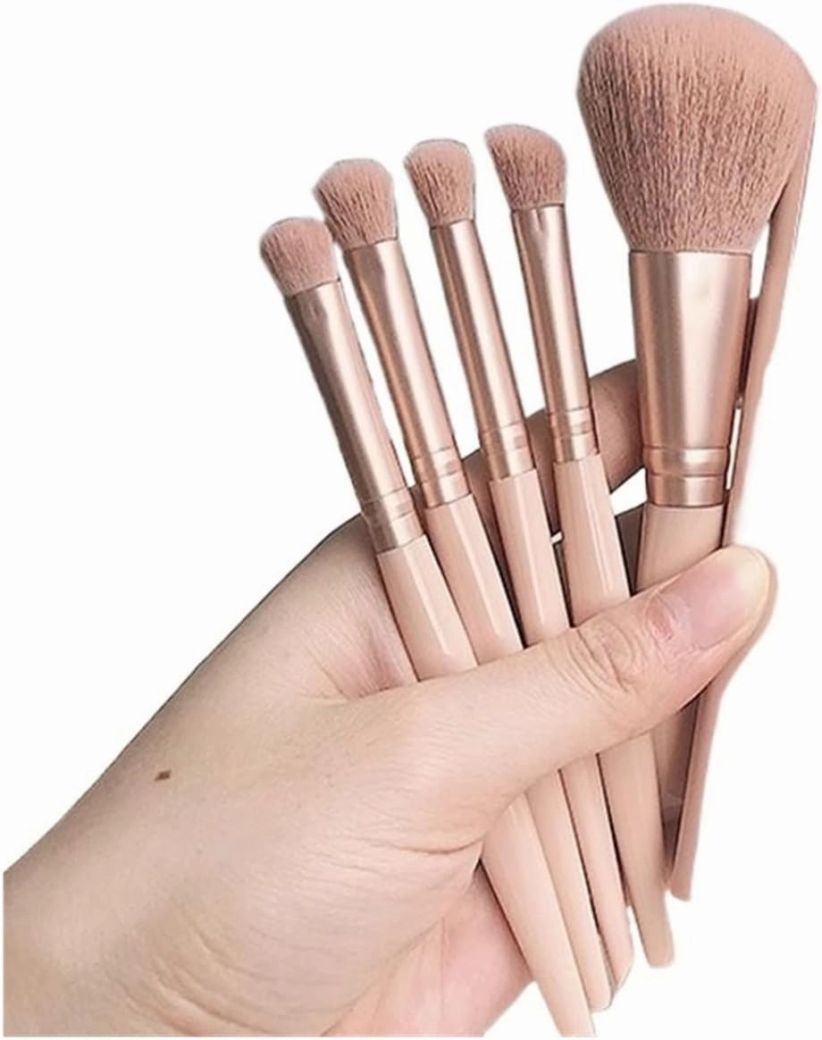 5 Piece Morandi Travel Portable mini Makeup Brush Set with Mirror Multi-Functional Powder Brush Foundation Beauty Brush kit(Red)
