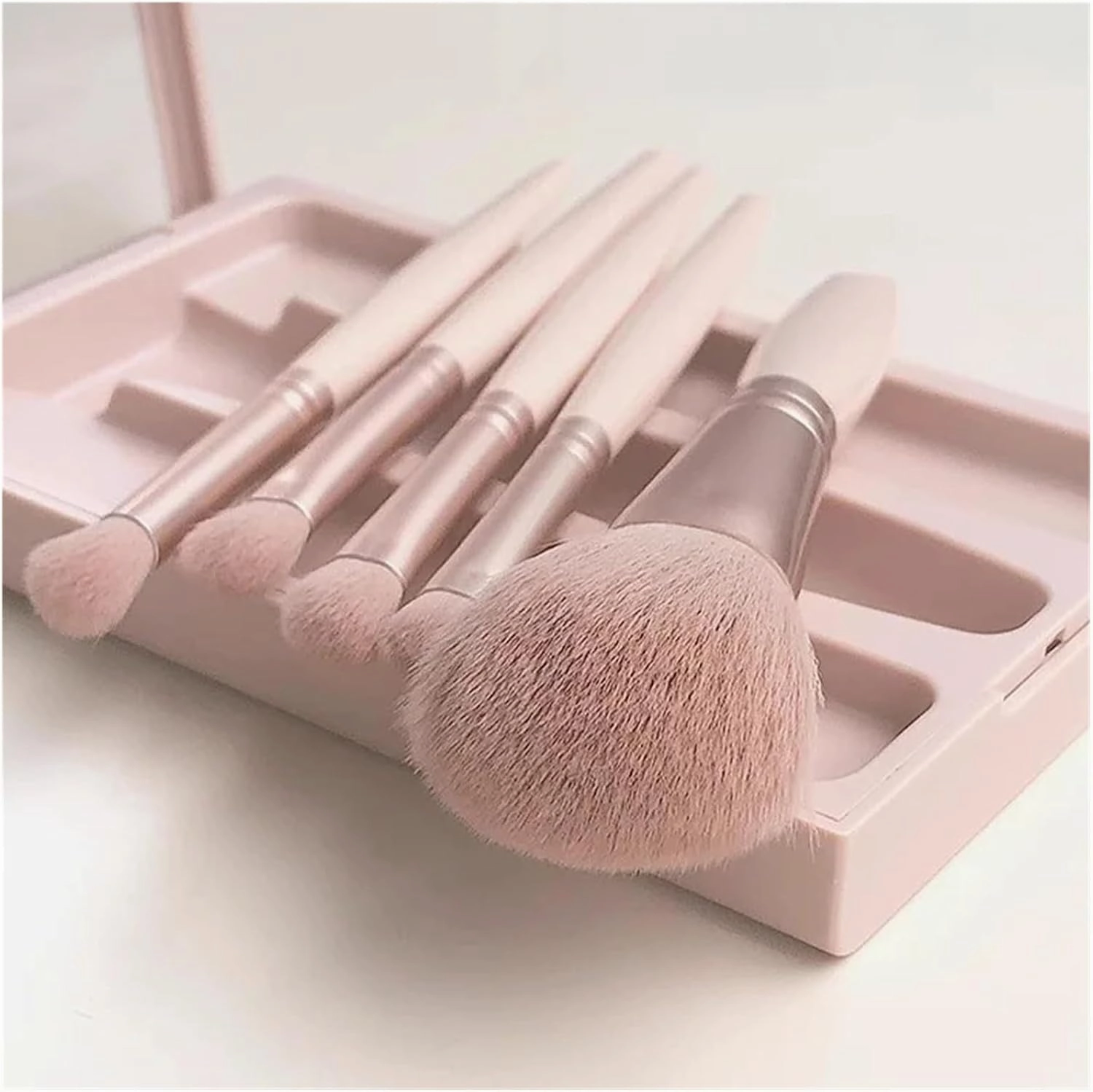 5 Piece Morandi Travel Portable mini Makeup Brush Set with Mirror Multi-Functional Powder Brush Foundation Beauty Brush kit(Red)