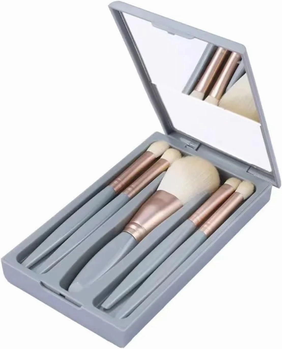 5 Piece Morandi Travel Portable mini Makeup Brush Set with Mirror Multi-Functional Powder Brush Foundation Beauty Brush kit(Red)