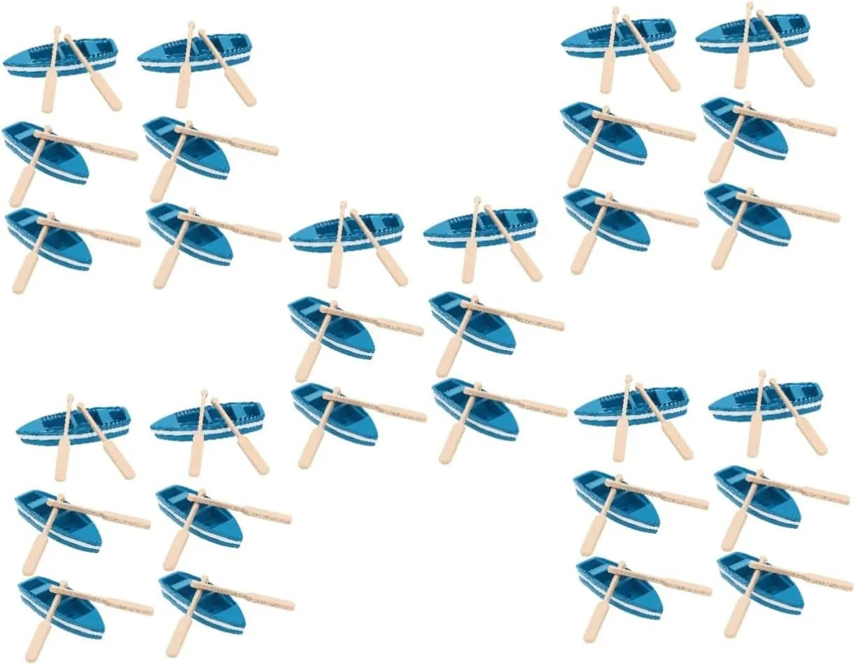 6 Mini Wooden Rowboats with Oars - Tiny Nautical Sailboat Models for Fairy Garden & Dollhouse Decor