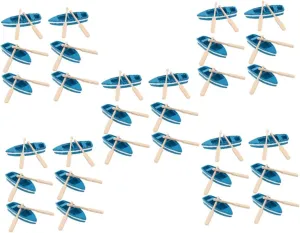 6 Mini Wooden Rowboats with Oars - Tiny Nautical Sailboat Models for Fairy Garden & Dollhouse Decor