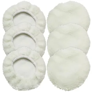 6 PCS Car Polishing Bonnet Buffing Pad Lamb Fleece Buffing Pad Cover for 7" - 8" Car Polisher, White