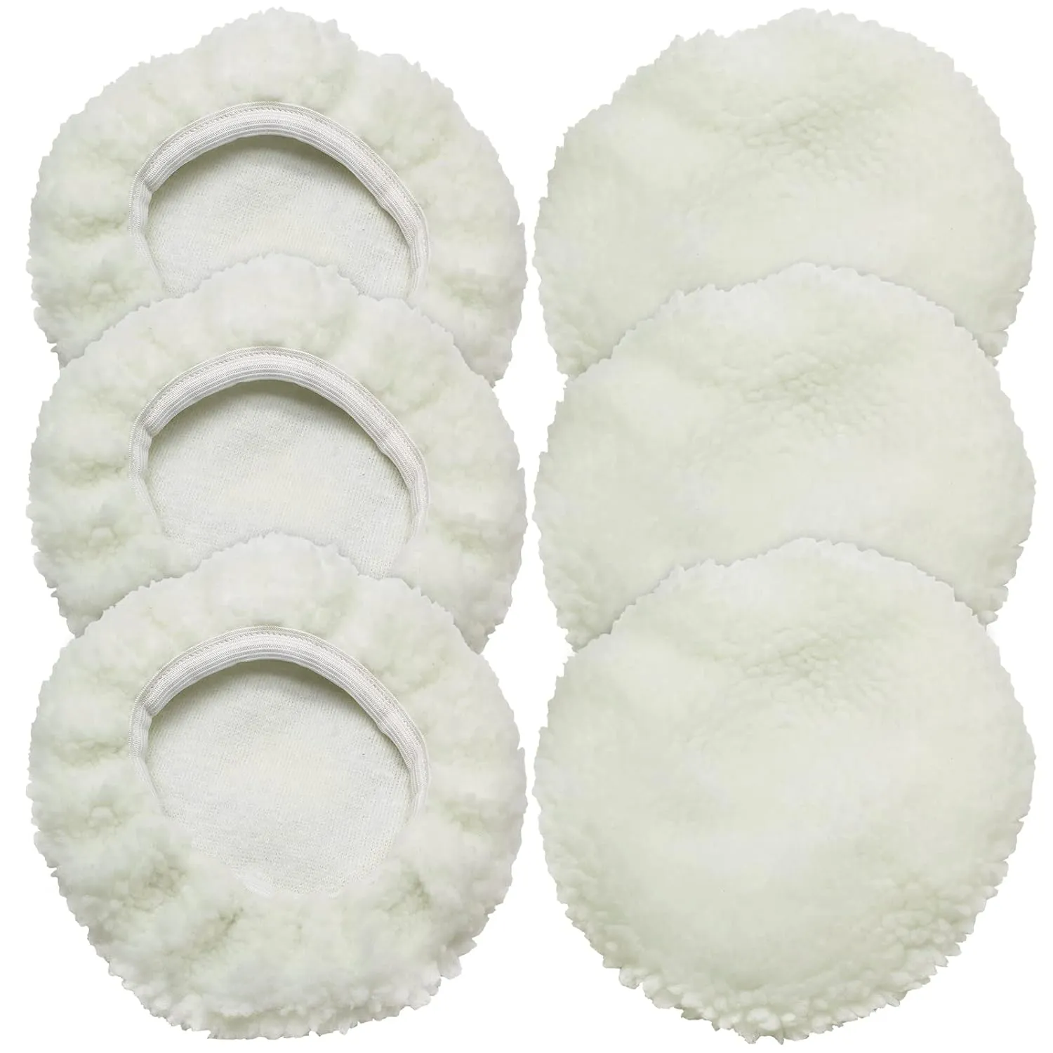6 PCS Car Polishing Bonnet Buffing Pad Lamb Fleece Buffing Pad Cover for 7" - 8" Car Polisher, White
