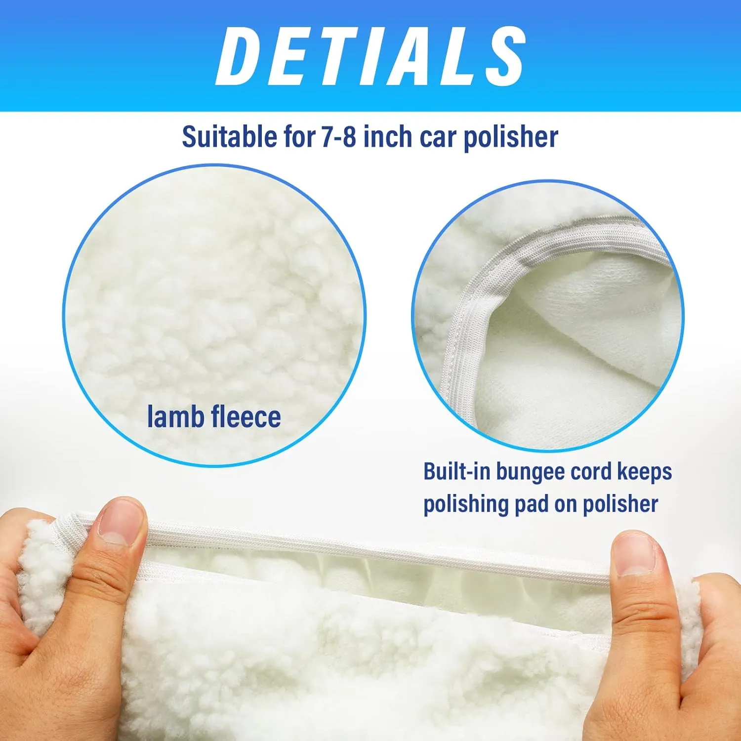 6 PCS Car Polishing Bonnet Buffing Pad Lamb Fleece Buffing Pad Cover for 7" - 8" Car Polisher, White