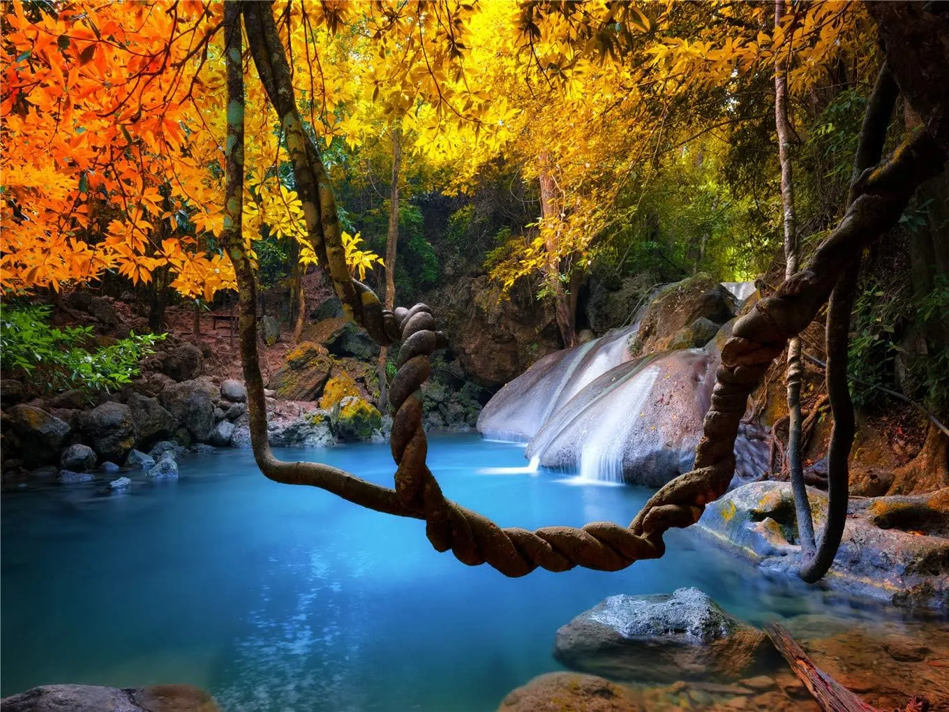 6.5x5ft(2x1.5m) Fairy Tale Magical Romantic Golden Forest Garden Park Waterfall Children Baby Birthday Party Studio Shooting Backdrop Photography Background 514